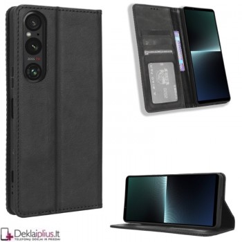 Dirbtinės odos atverčiamas dėklas - juodas (Sony Xperia 1 V)